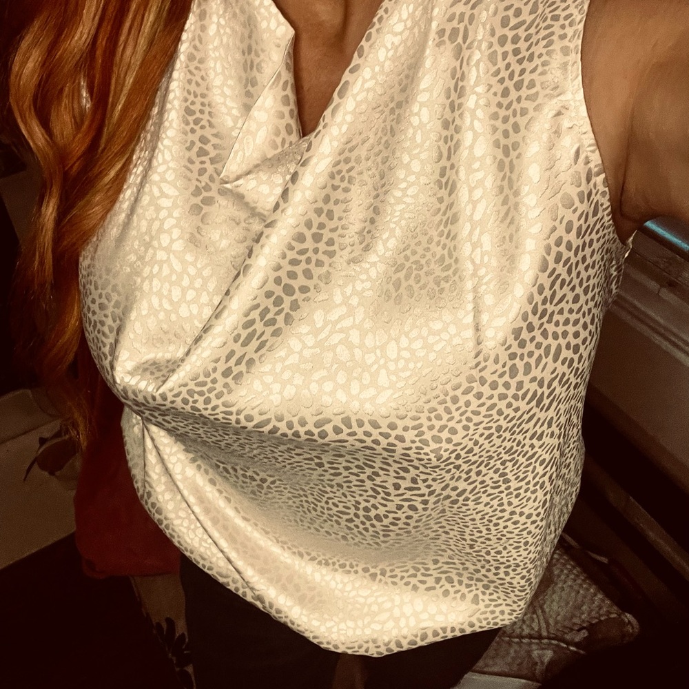 Beautiful cream silk cheetah print cowl top